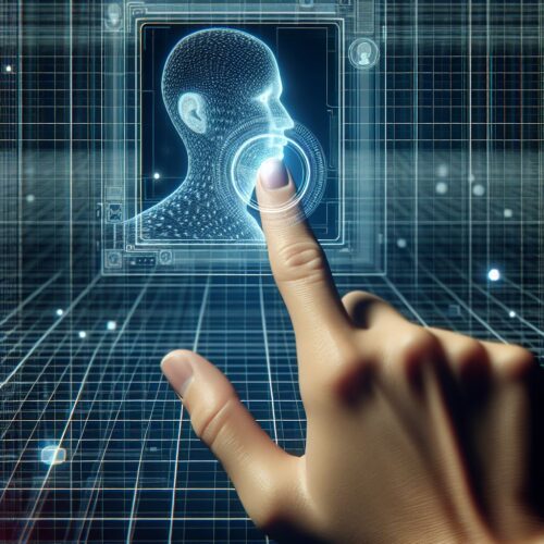 human looking hand pointing at a three d digital face
